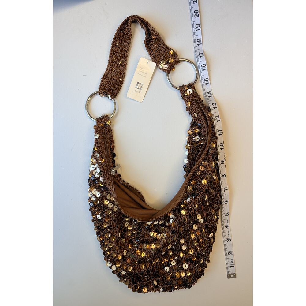 Apt. 9 Brown Sequin Hobo Bag Silver Rings Y2K - Picture 4 of 6